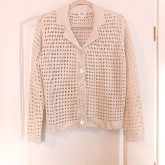 Mesh Crochet Loose Knit Cream Button Cardigan - Picture 1 of 10